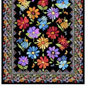Blooming Day & Night Digital Applique Print Quilt Top by Jason Yenter for InThe Beginning "Night" 70-1/2"X87-1/2"