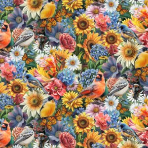 Florinda Large Floral with Birds by Francesco Moretti for Blank Quilting BQ14746-73 Multi sold by the 1/2 yd.