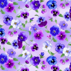 Pansy Perfection by Chang-a Hwang for Timeless Treasures CD3752 Lilac sold by the 1/2 yd.