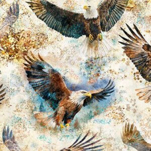 Skyward Eagles by QT Fabrics 32006-E Oatmeal sold by the 1/2 yd.