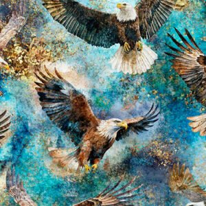 Skyward Eagles by QT Fabrics 32006-Q Teal sold by the 1/2 yd.