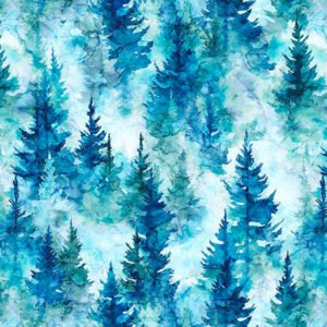 Skyward Trees by QT Fabrics 32009-B Blue sold by the 1/2 yd.