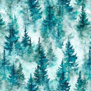 Skyward Trees by QT Fabrics 32009-Q Teal sold by the 1/2 yd.