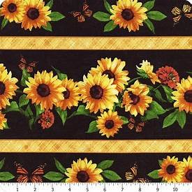 Sunshine Whispers Border Stripe by Bruce Park for Wilmington Prints 28652-957 Black sold by the 1/2 yd.