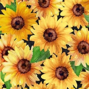 Sunshine Whispers Large Sunflowers by Bruce Park for Wilmington Prints 28653-952 Black sold by the 1/2 yd.