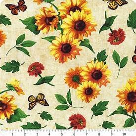 Sunshine Whispers Sunflowers with Butterflies by Bruce Park for Wilmington Prints 28654-275 Cream sold by the 1/2 yd.