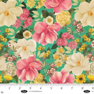 Birds & Blooms Floral by J K Stewart for Blank Quilting 46 16-67 Turquoise sold by the 1/2 yd.