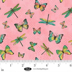 Birds & Blooms Butterflies and Dragonflies by J K Stewart for Blank Quilting 4621-22 Pink sold by the 1/2 yd.