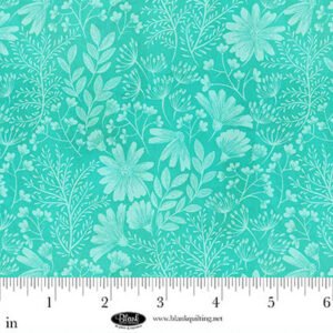 Birds & Blooms Floral Silhouette by J K Stewart for Blank Quilting 4623-70 Aqua sold by the 1/2 yd.