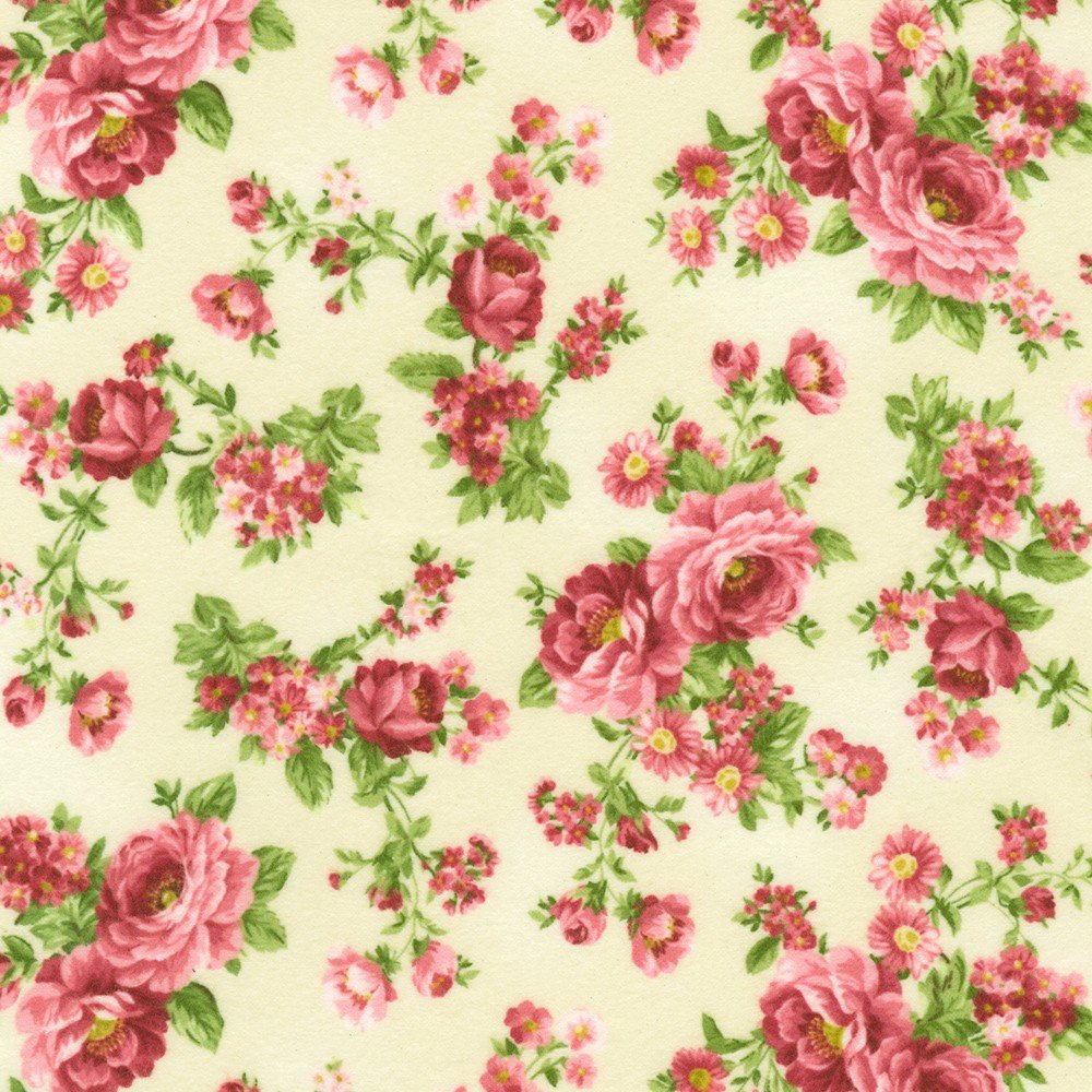 Bouquet Of Roses Flannel by Robert Kaufman 21366-84 Cream sold by the 1/2 yd.