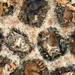 Cedar And Sage Animal Toss by QT Fabrics 31853-E Oatmeal sold by the 1/2 yd.