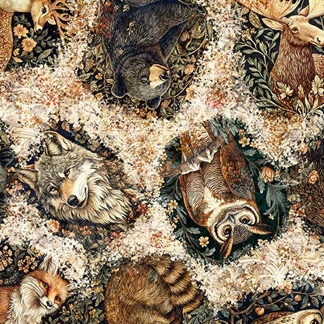 Cedar And Sage Animal Toss by QT Fabrics 31853-E Oatmeal sold by the 1/2 yd.