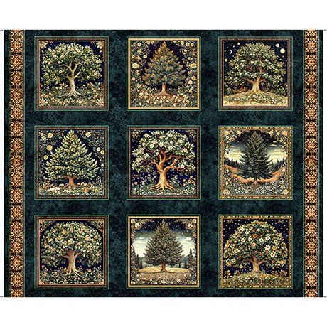 Cedar And Sage Tree Picture Blocks by QT Fabrics 31951-W Midnight 36"X44"