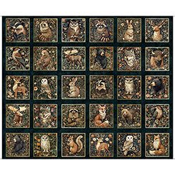 Cedar and Sage Animal Picture Patches by QT Fabrics 31952-W Midnight 36"X44"