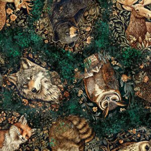 Cedar And Sage Animal Toss by QT Fabrics 31853-W Midnight sold by the 1/2 yd.