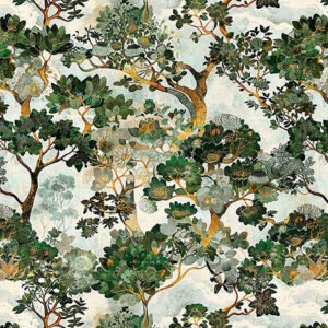 Cedar And Sage Forest Trees by QT Fabrics 31854-Q Dusty Aqua sold by the 1/2 yd.