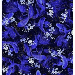 Moonlight Butterfly Koi Fish Metallic by Chong-a Hwang for Timeless Treasures LOTUS-CM3992 Black sold by the 1/2 yd.