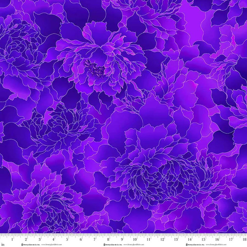 Peony Paradise by Henry Glass 3603W-55 Deep Purple three yard cut