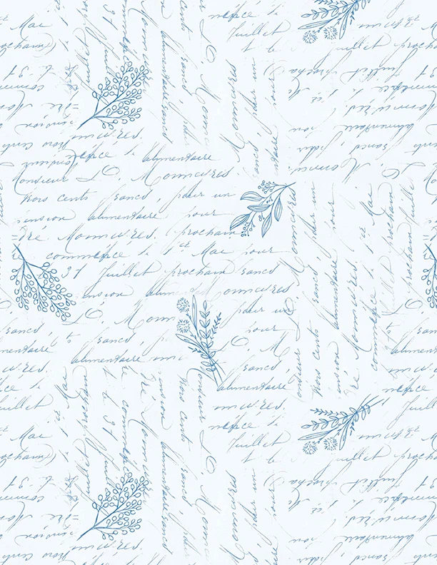 Blissful Blues Script Texture by Jennifer Pugh for Wilmington Prints 49657-144 White sold by the 1/2 yd.