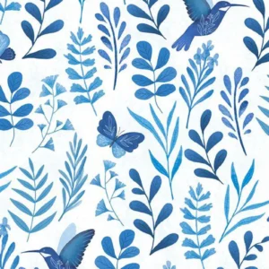 Blissful Blues Large Floral by Jennifer Pugh for Wilmington Prints 49652-144 White sold by the 1/2 yd.