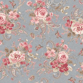 Meadow Blush Bouquet by Maywood Studios MAS11131-B Blue sold by the 1/2 yd.