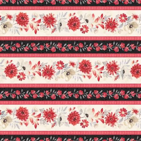 Scarlet Dreams Border Stripe by Wilmington Prints 30107-923 Multi sold by the 1/2 yd.