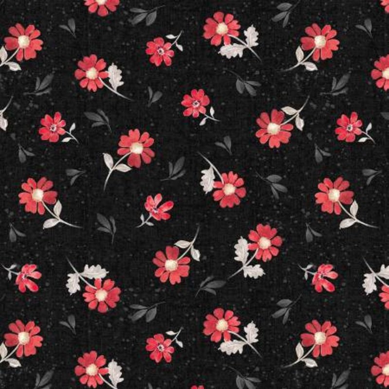 Scarlet Dreams Medium Floral Toss by Wilmington Prints 30111-999 Black sold by the 1/2 yd.