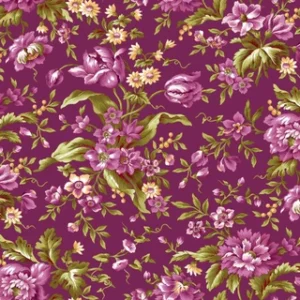 Veranda Focal Floral by Maywood Studios MAS11050-V Plum sold by the 1/2 yd.