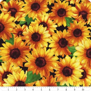 Sunshine Whispers Packed Sunflowers 108" Wide 9052-952 Black sold by the 1/2 yd.